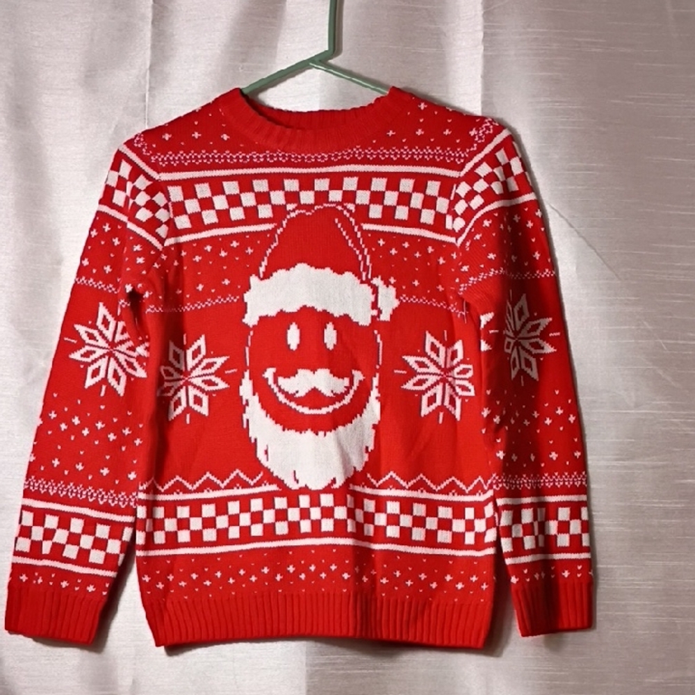 Holiday Time Red and White Santa Crewneck Kids Sweater Unisex Size L(10-12)
